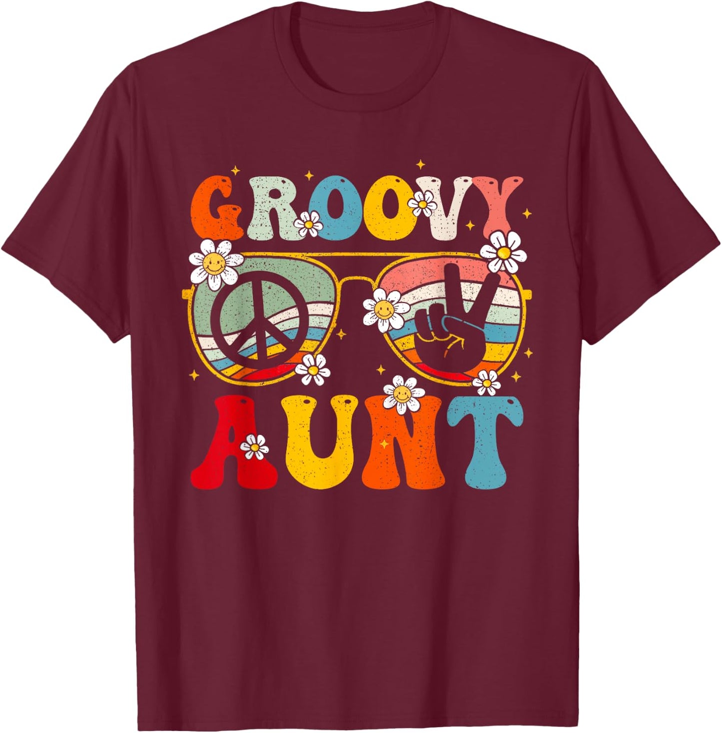 Groovy Aunt Retro Matching Family Colorful 60s 70s Auntie T-Shirt - T-Shirt | Maroon