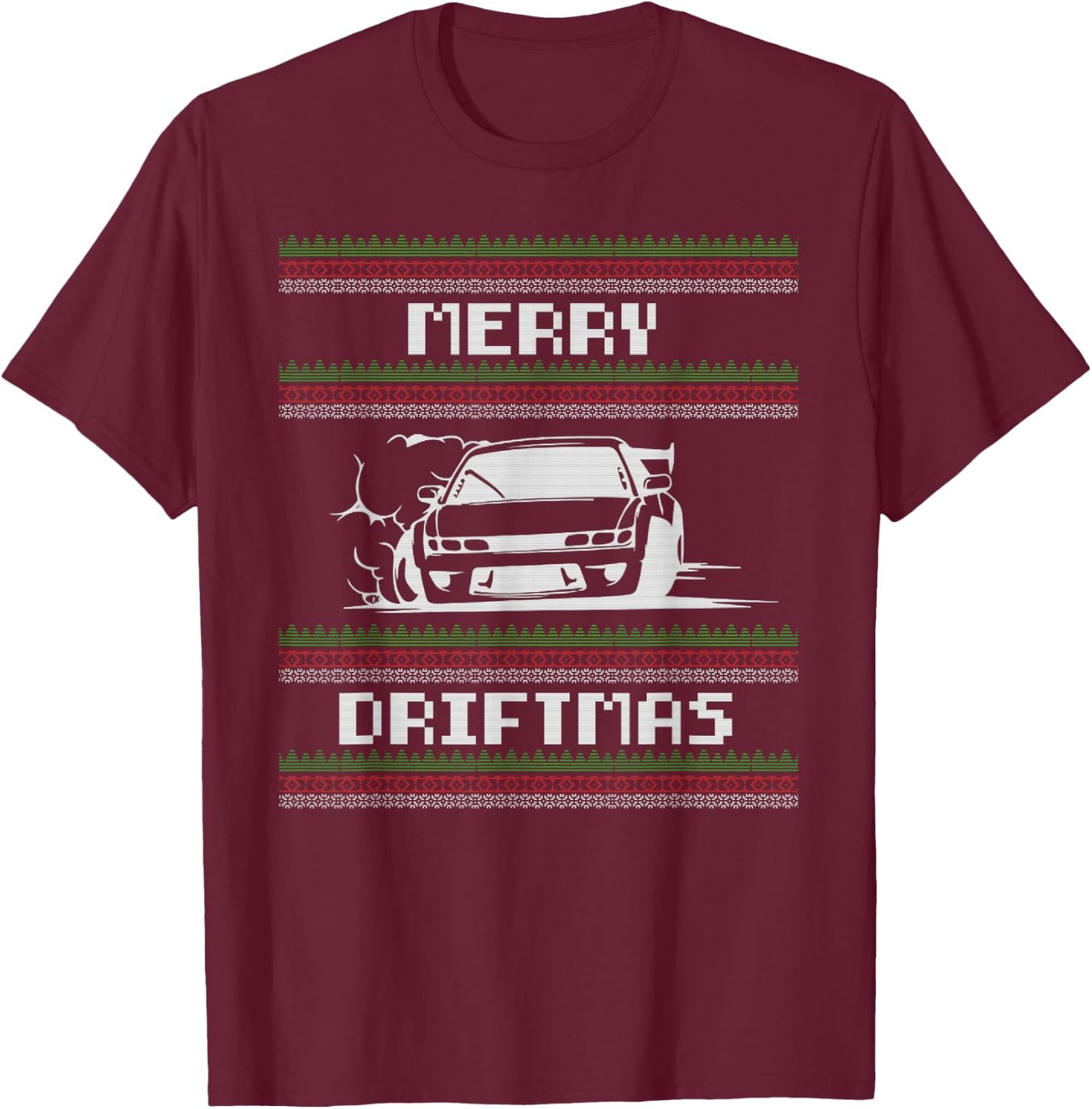 Christmas Ugly Sweater Pun - Merry Driftmas Car Drift Racer T-Shirt - T-Shirt | Maroon