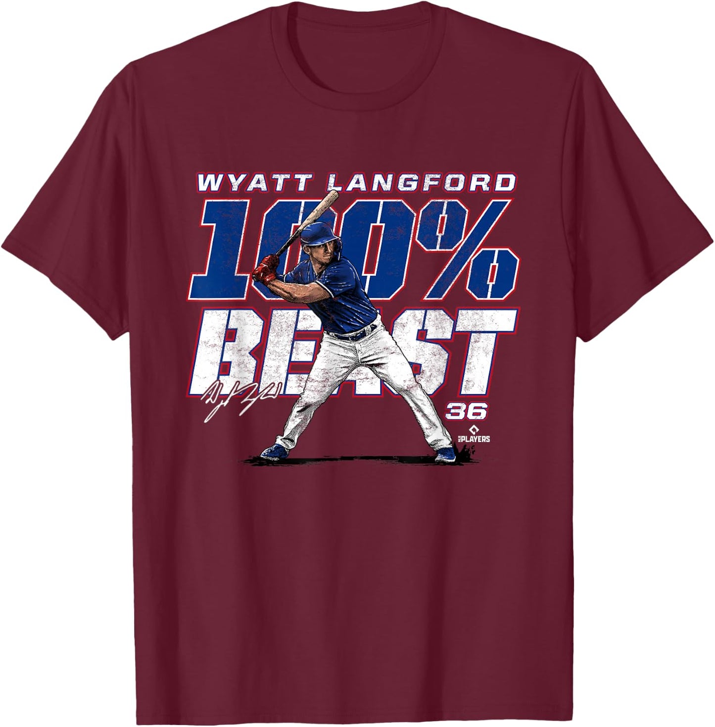 100 Percent Beast Wyatt Langford Texas MLBPA T-Shirt - T-Shirt | Maroon