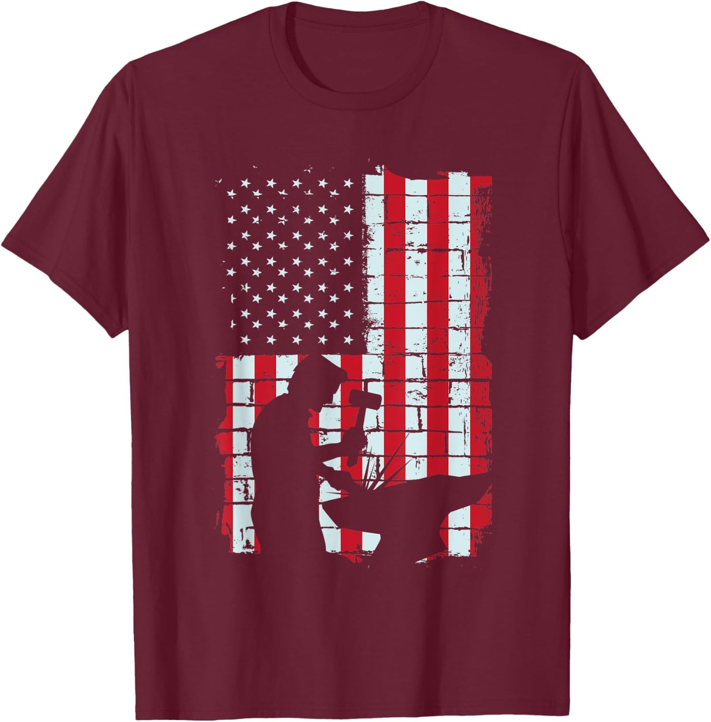 American Flag Blacksmith Gift | Metalsmith Farrier Craftsman T-Shirt - T-Shirt | Maroon