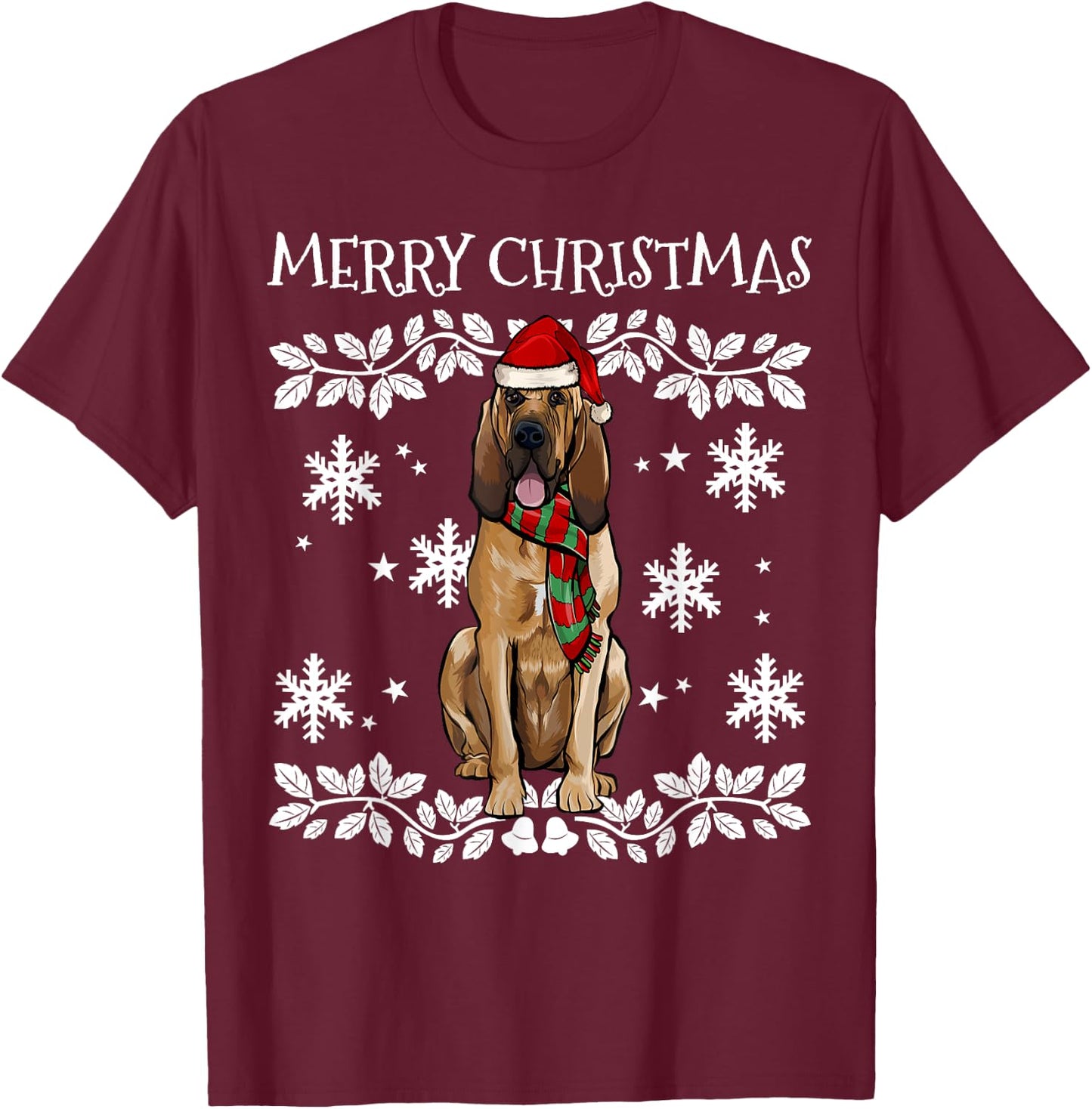 Merry Christmas Ornament Bloodhound Xmas Santa T-Shirt - T-Shirt | Maroon
