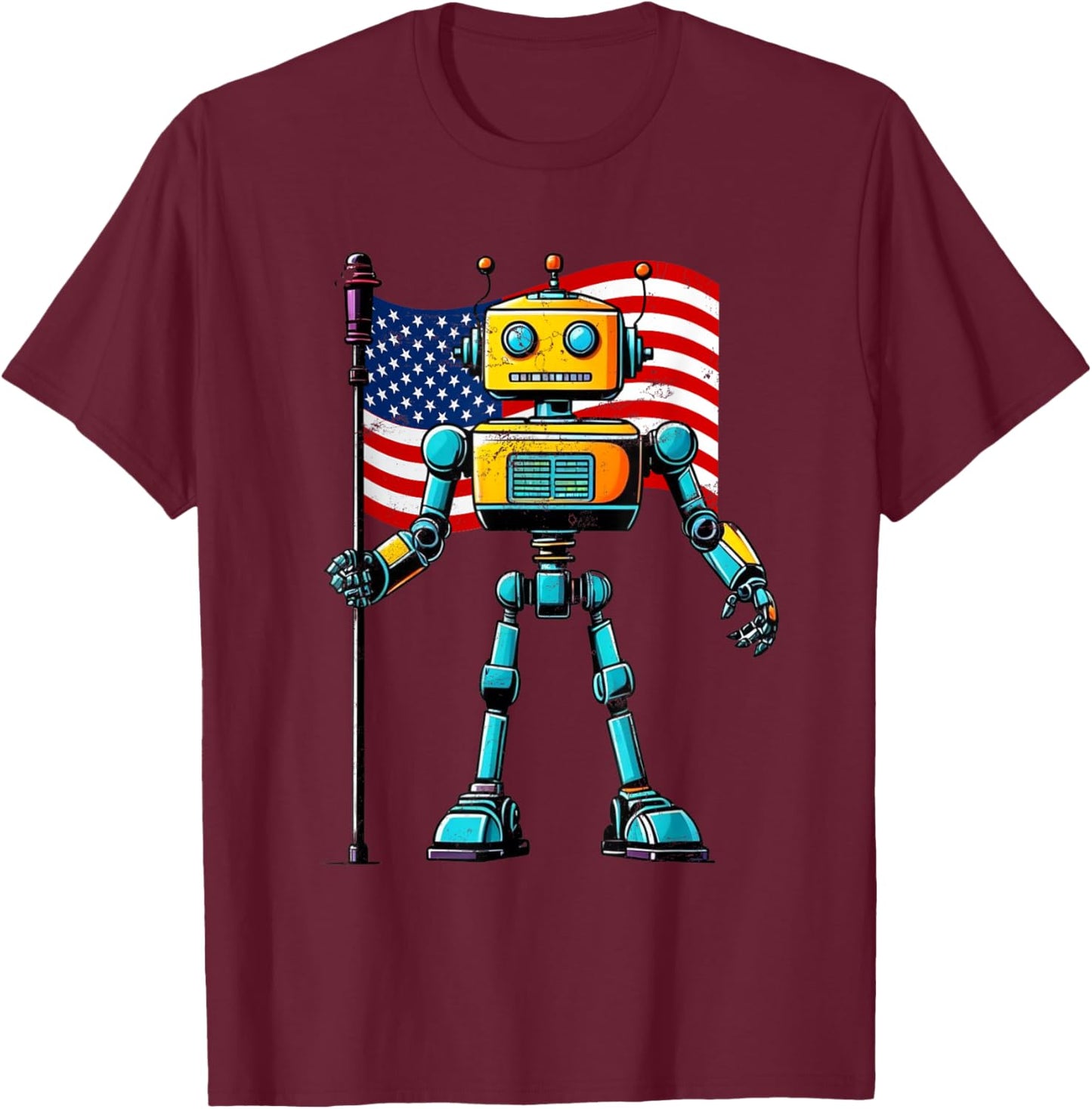 Robot AI American USA Flag 4th of July Patriotic Robots T-Shirt - T-Shirt | Maroon