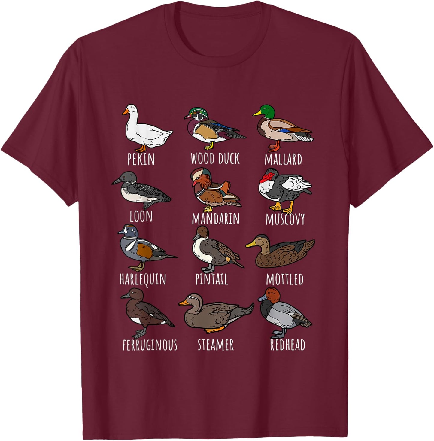Cute Duck Waterfowl Animal Species Types,Duck Wildlife Lover T-Shirt - T-Shirt | Maroon