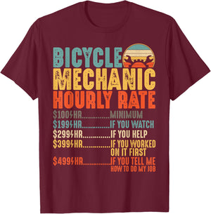 Bicycle Mechanic Hourly Rate Funny Bike Mechanic T-Shirt - T-Shirt | Maroon
