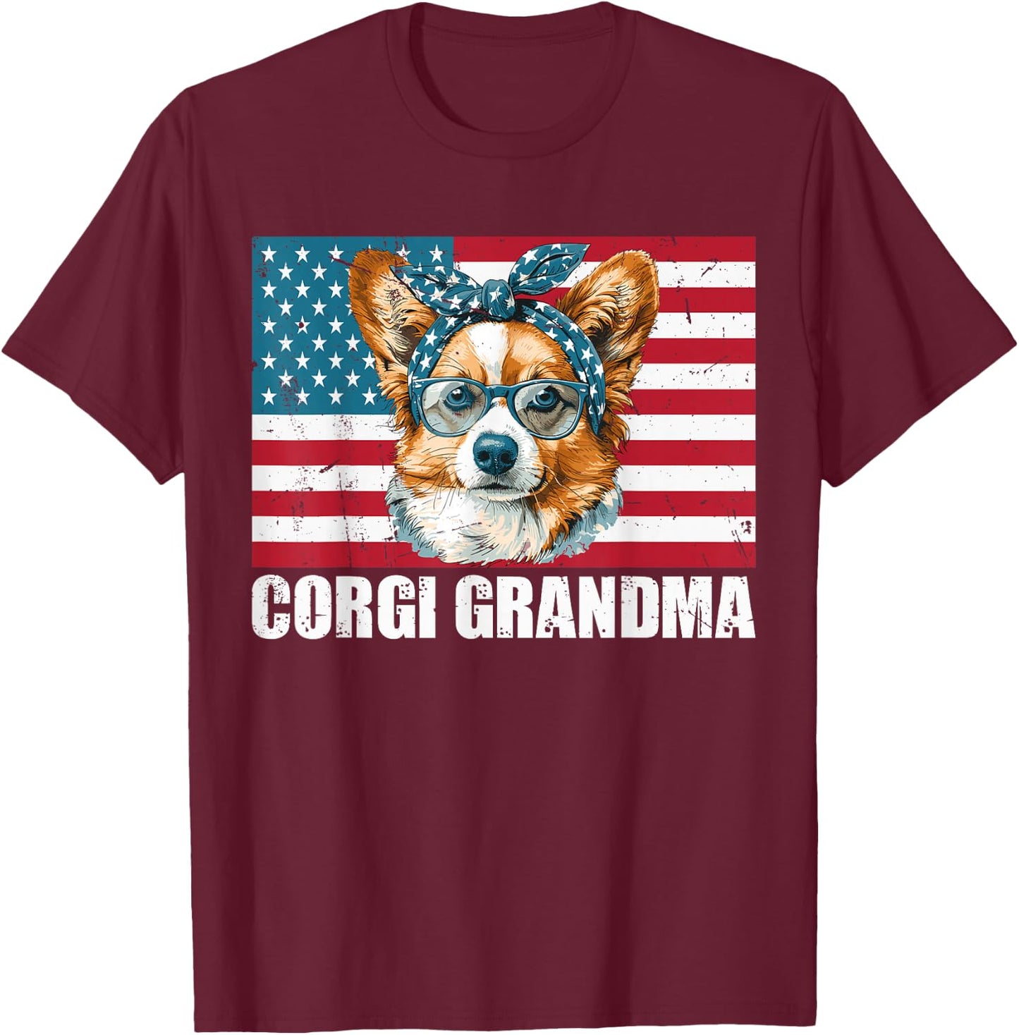 Corgi Grandma US Flag Matching Family Dog Lover 4th of July Kids Men T-Shirt - T-Shirt | Maroon