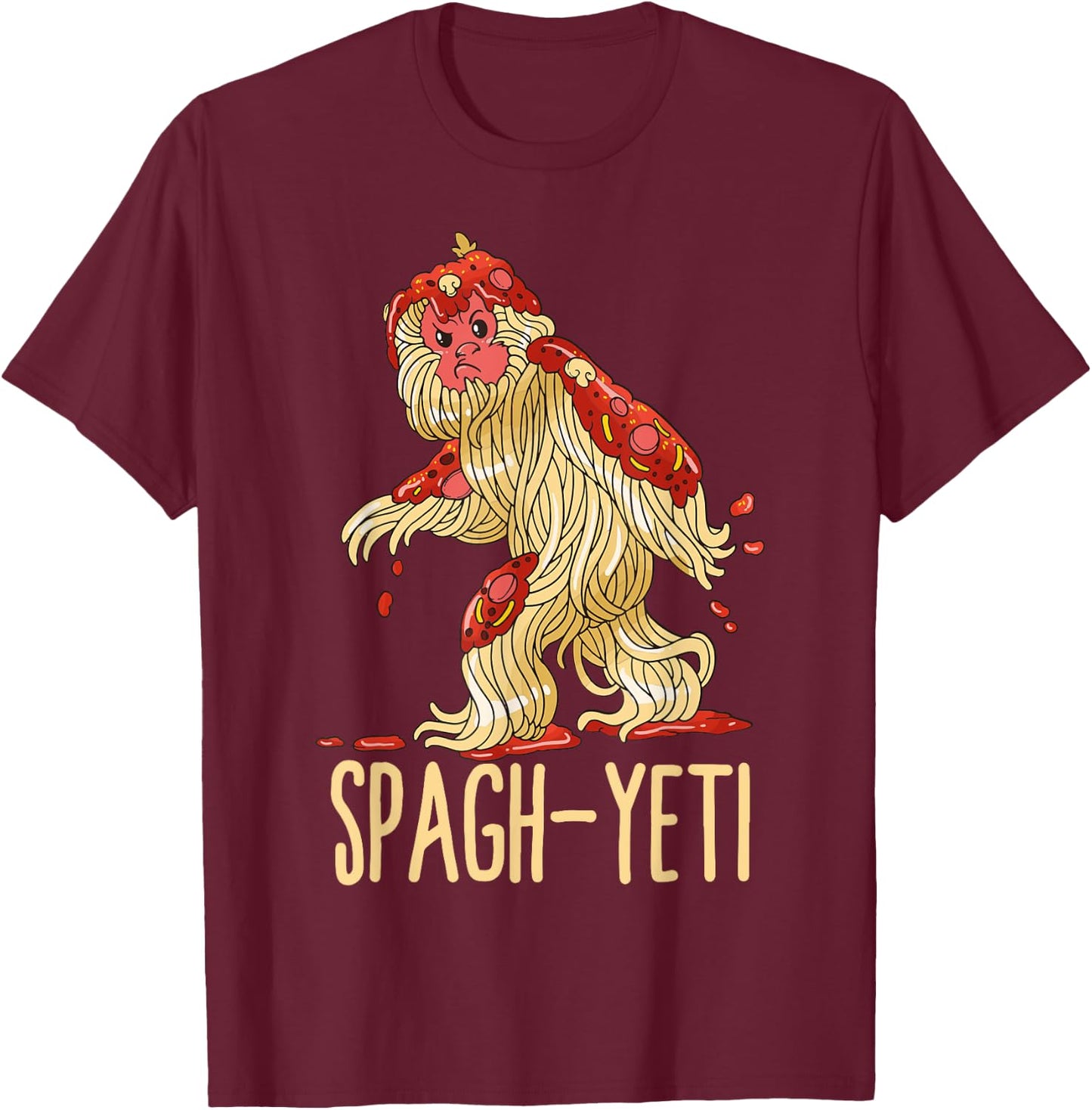 Spag-Yeti Spaghetti Spagyeti Funny Ramen Noodle Pasta T-Shirt - T-Shirt | Maroon