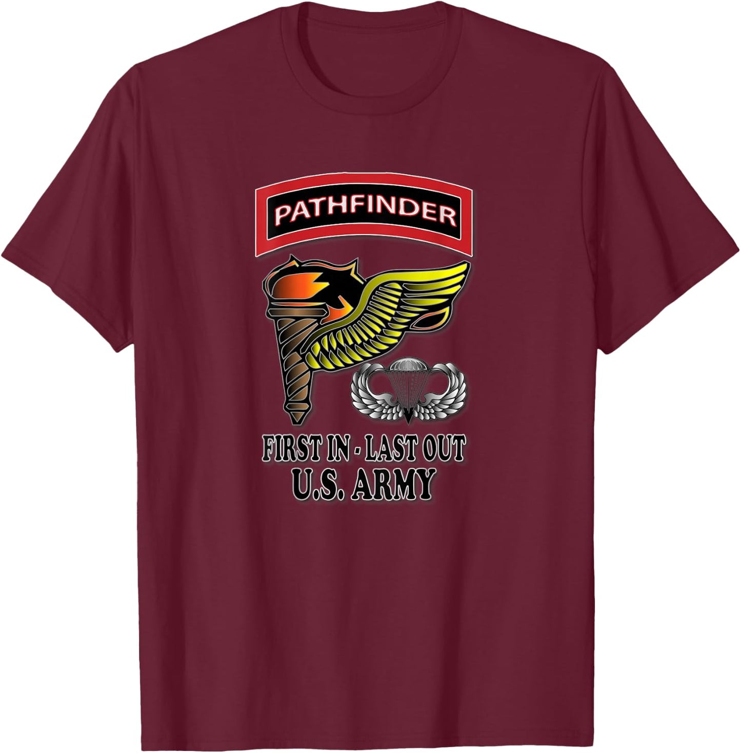 Relaxed Lifestyle Products U.S. Army Pathfinder - Men's Black Classic Fit Short Sleeve Cotton Blend - Small T-Shirt - T-Shirt | Maroon