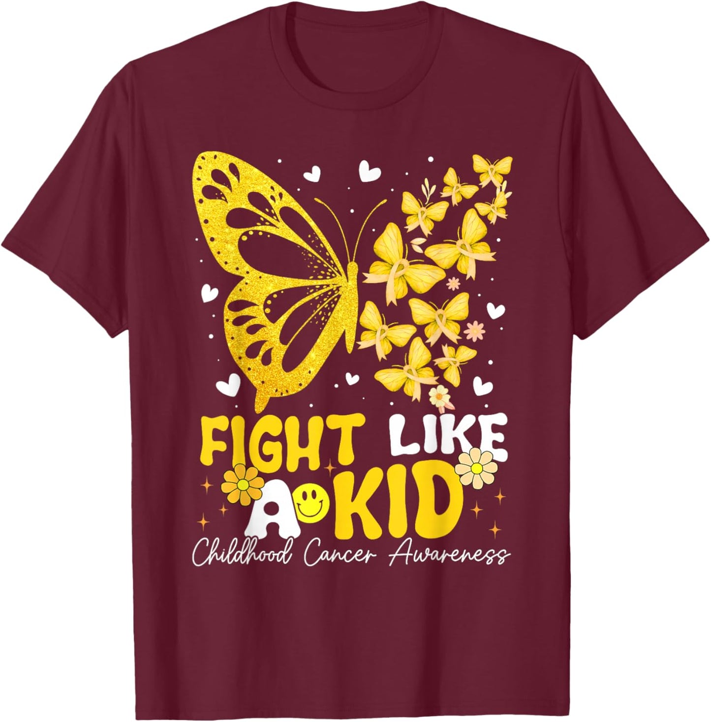 Fight Like Kids Childhood Cancer Awareness Ribbon Boys Girls T-Shirt - T-Shirt | Maroon