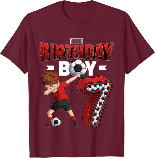 Kids Dabbing boy 7 Year Old Soccer Player 7th Birthday Party T-Shirt - T-Shirt | Maroon