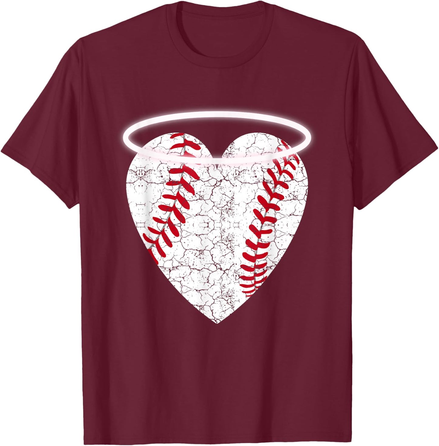 Vintage Angel Baseball Heart with Halo T-Shirt - T-Shirt | Maroon