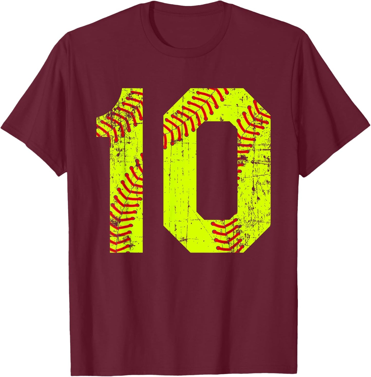 Vintage Softball 10 Jersey Number T-Shirt - T-Shirt | Maroon