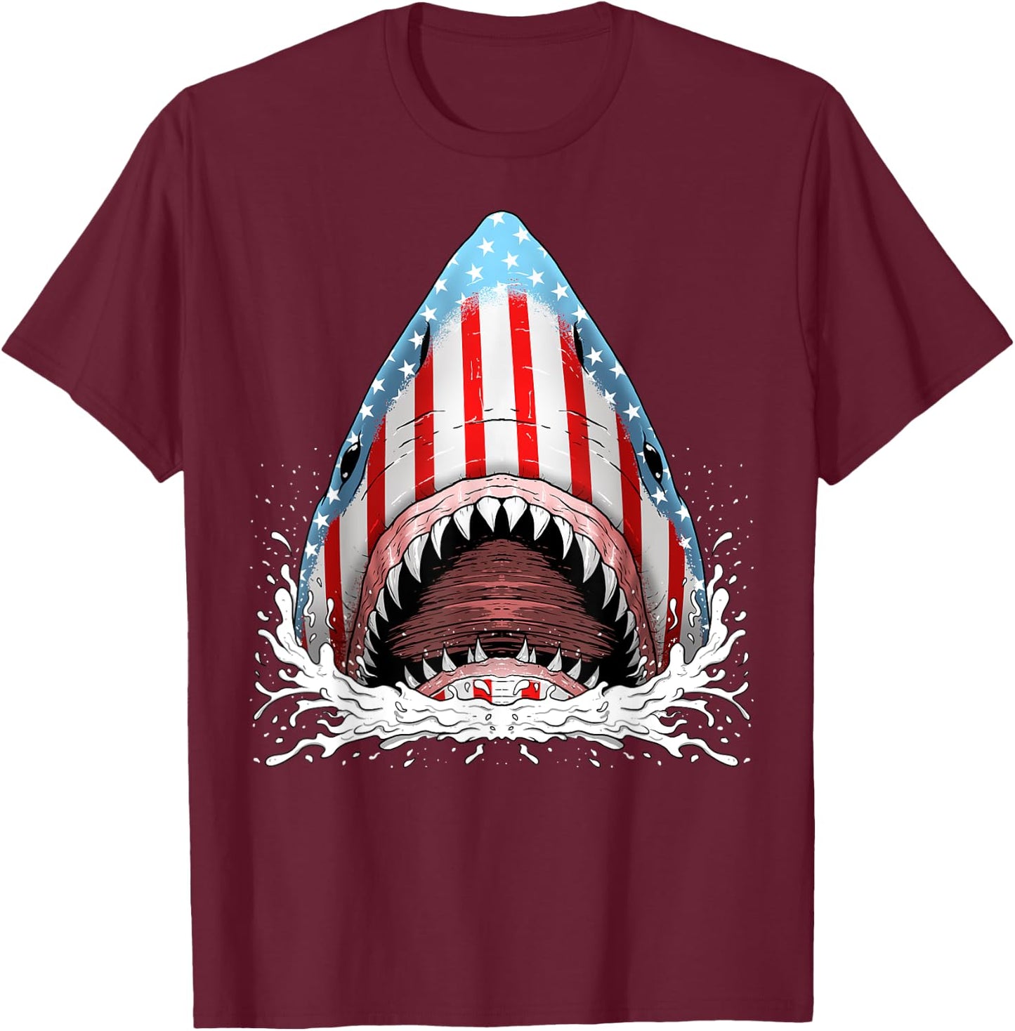 Funny Shark American Flag Jawsome 4th Of July Kids Boys Gift T-Shirt - T-Shirt | Maroon