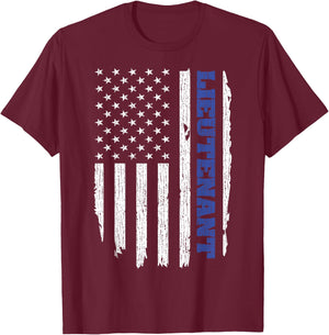 Police Lieutenant American Flag USA Thin Blue T-Shirt - T-Shirt | Maroon