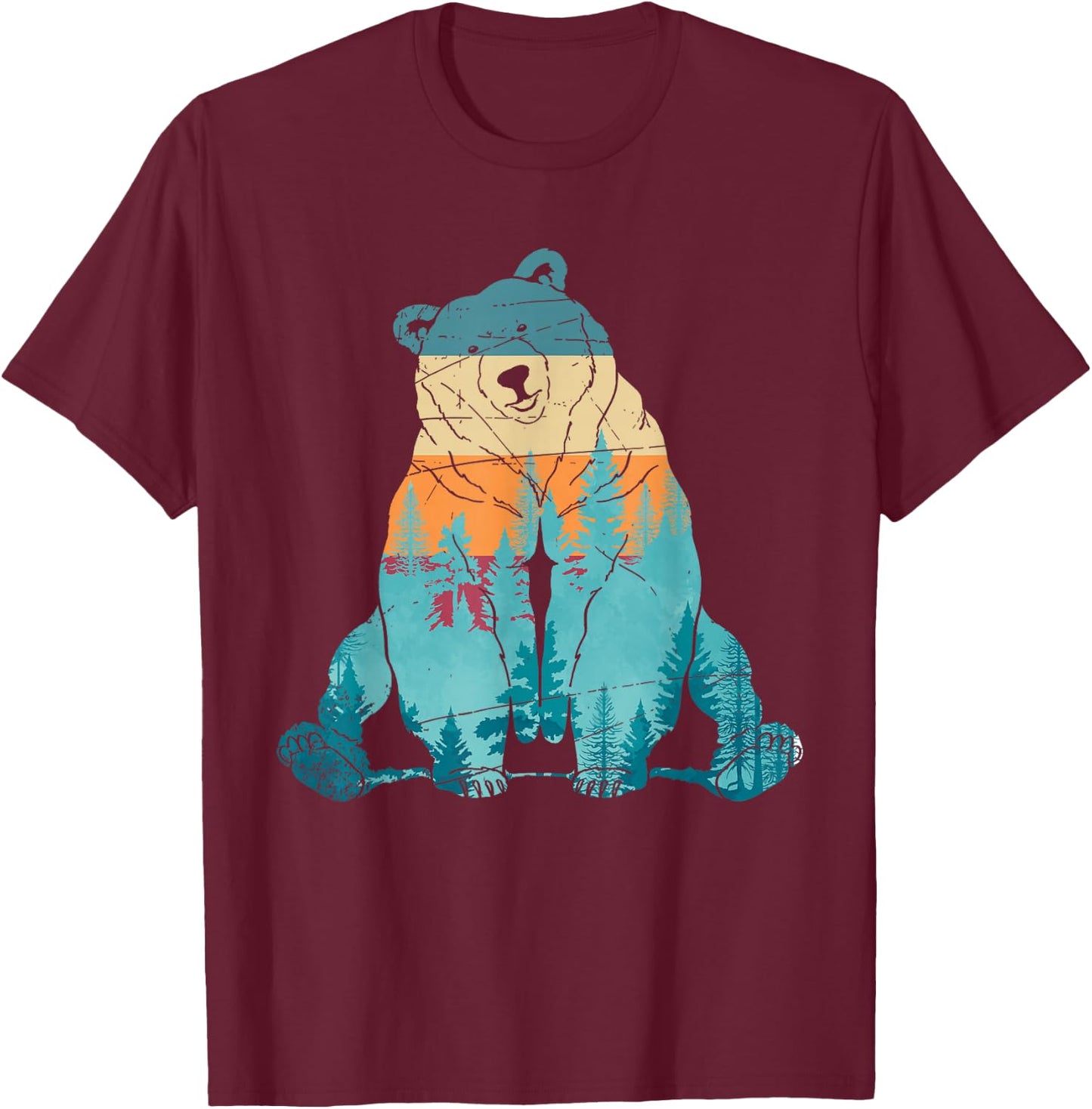 Grizzly Bear Animal of The Forest Nature Brown Bear Retro Brown Bear T-Shirt - T-Shirt | Maroon