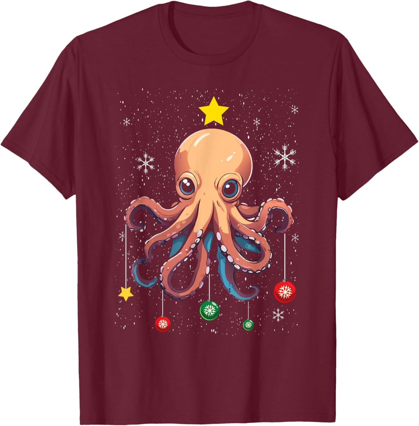 Octopus Christmas Tree Christmas Pajama Cute Animal X-Mas T-Shirt - T-Shirt | Maroon