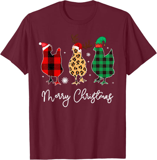 Merry Christmas Chickens T-Shirt - T-Shirt | Maroon