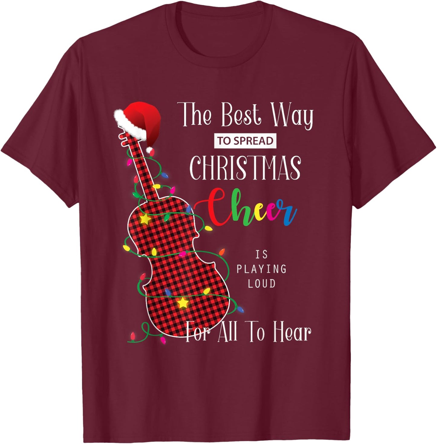 Red Buffalo Plaid Pajama Violin Viola Lover Christmas Lights T-Shirt - T-Shirt | Maroon