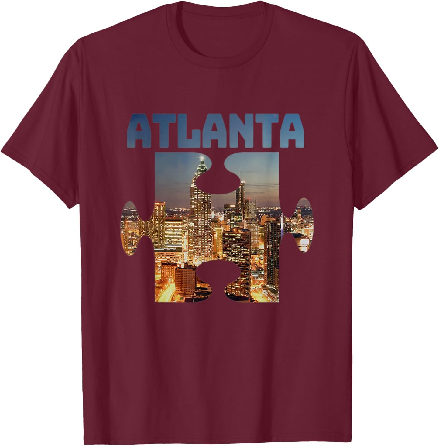 Atlanta Georgia City Skyline Souvenir Puzzle Piece Gift T-Shirt - T-Shirt | Maroon