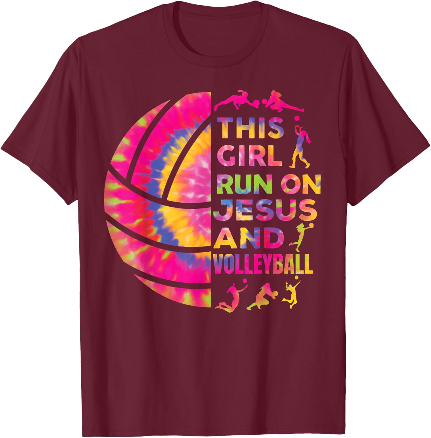 Women Volleyball Teen Girl Runs On Jesus And Volleyball T-Shirt - T-Shirt | Maroon