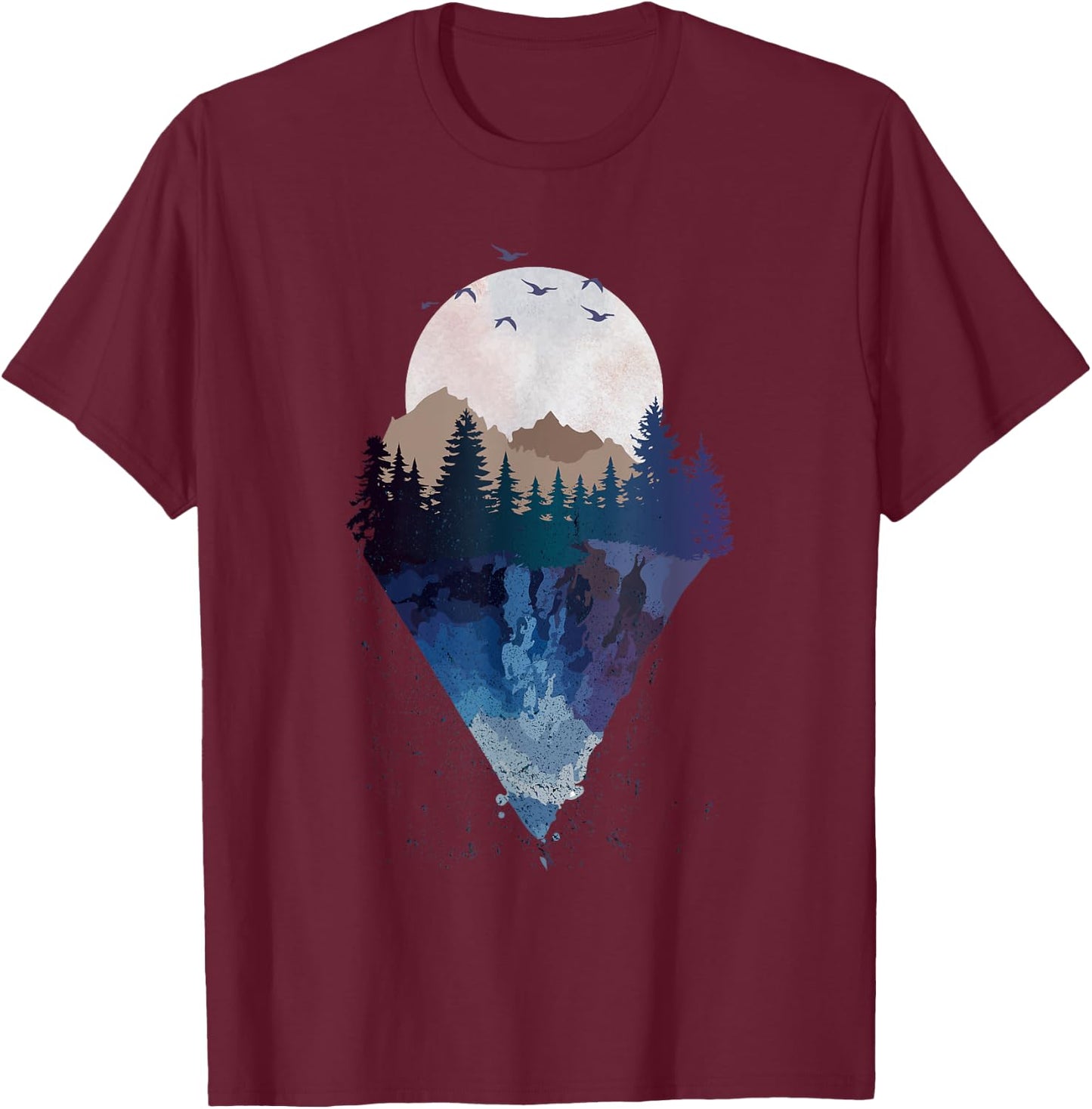 Funny Geometric Mountain Abstract Geometry Outdoor Gifts T-Shirt - T-Shirt | Maroon