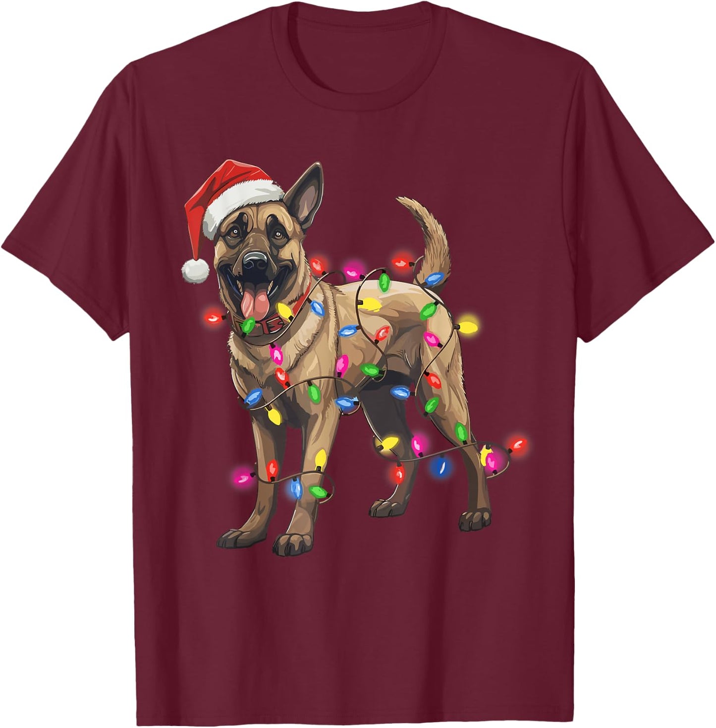 Dog Christmas Santa Hat Belgian Malinois Dog Lover Xmas Gift Women T-Shirt - T-Shirt | Maroon