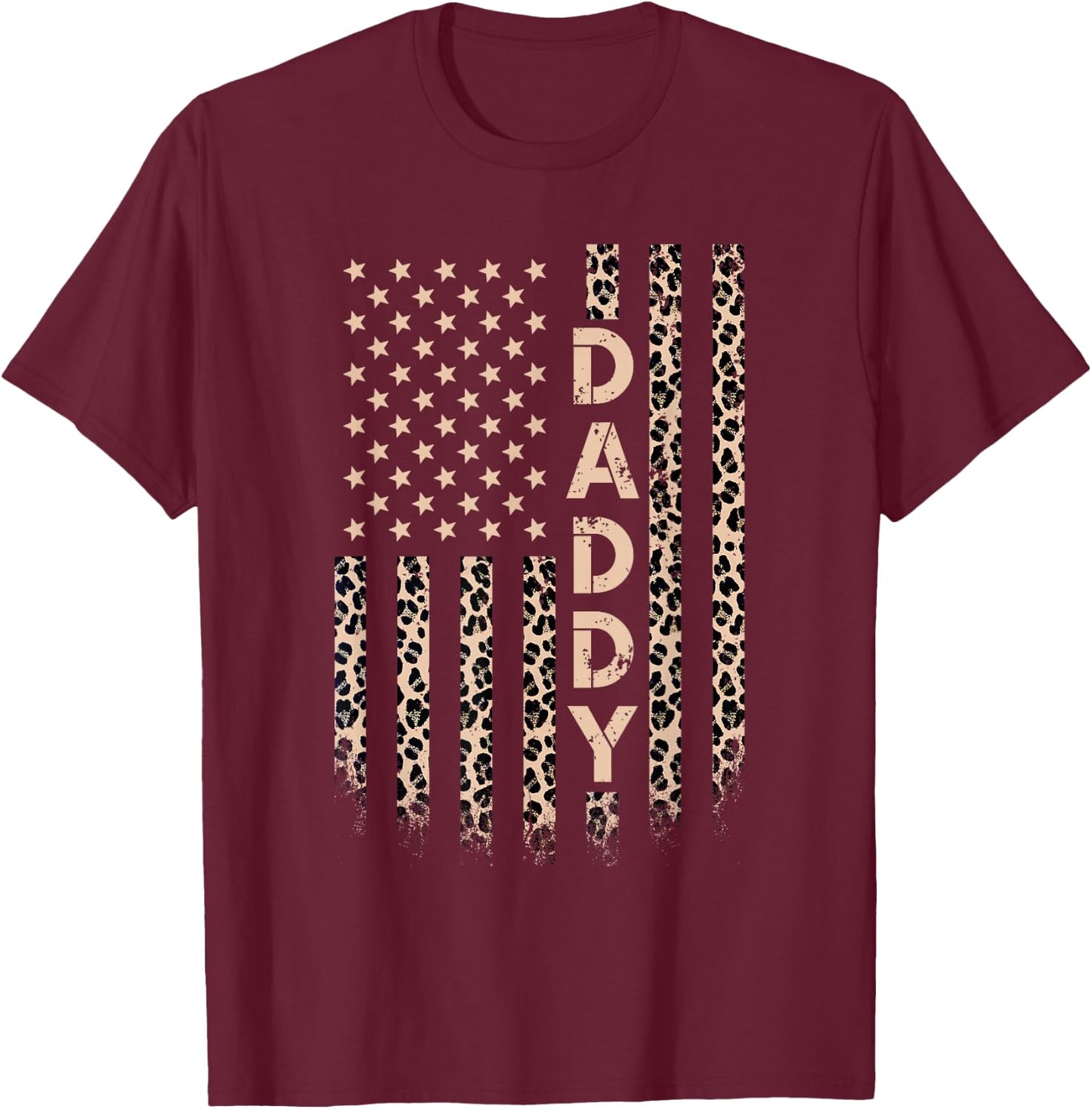 Daddy American Flag USA Leopard Print Dad T-Shirt - T-Shirt | Maroon