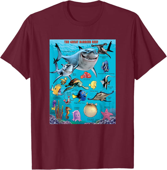 Disney Pixar Finding Nemo The Great Barrier Reef Group Shot T-Shirt - T-Shirt | Maroon
