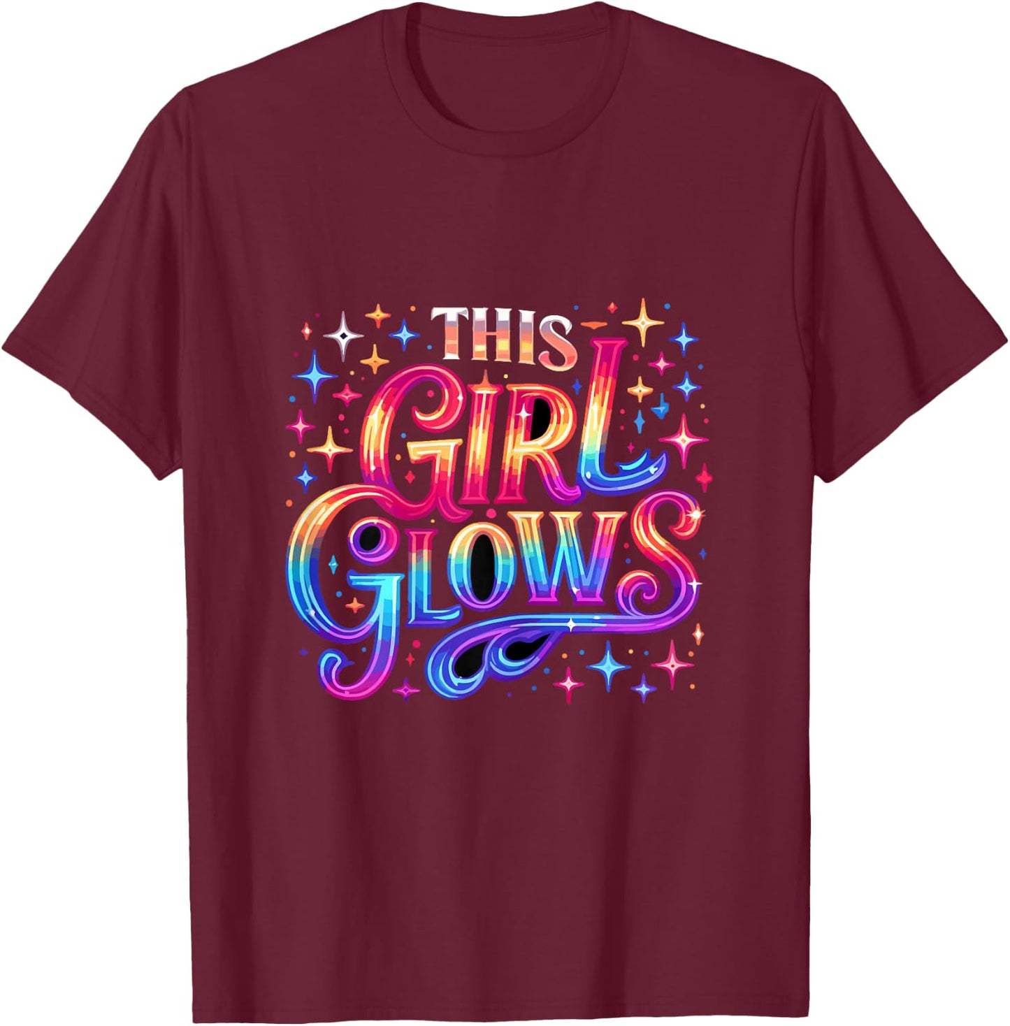 This Girl Glows 80s 90s Party T-Shirt - T-Shirt | Maroon