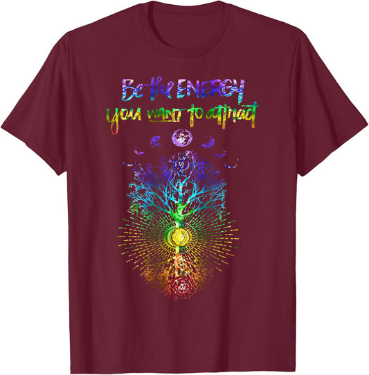 Be The Energy You Want To Attract Phases of the Moon Tree T-Shirt - T-Shirt | Maroon