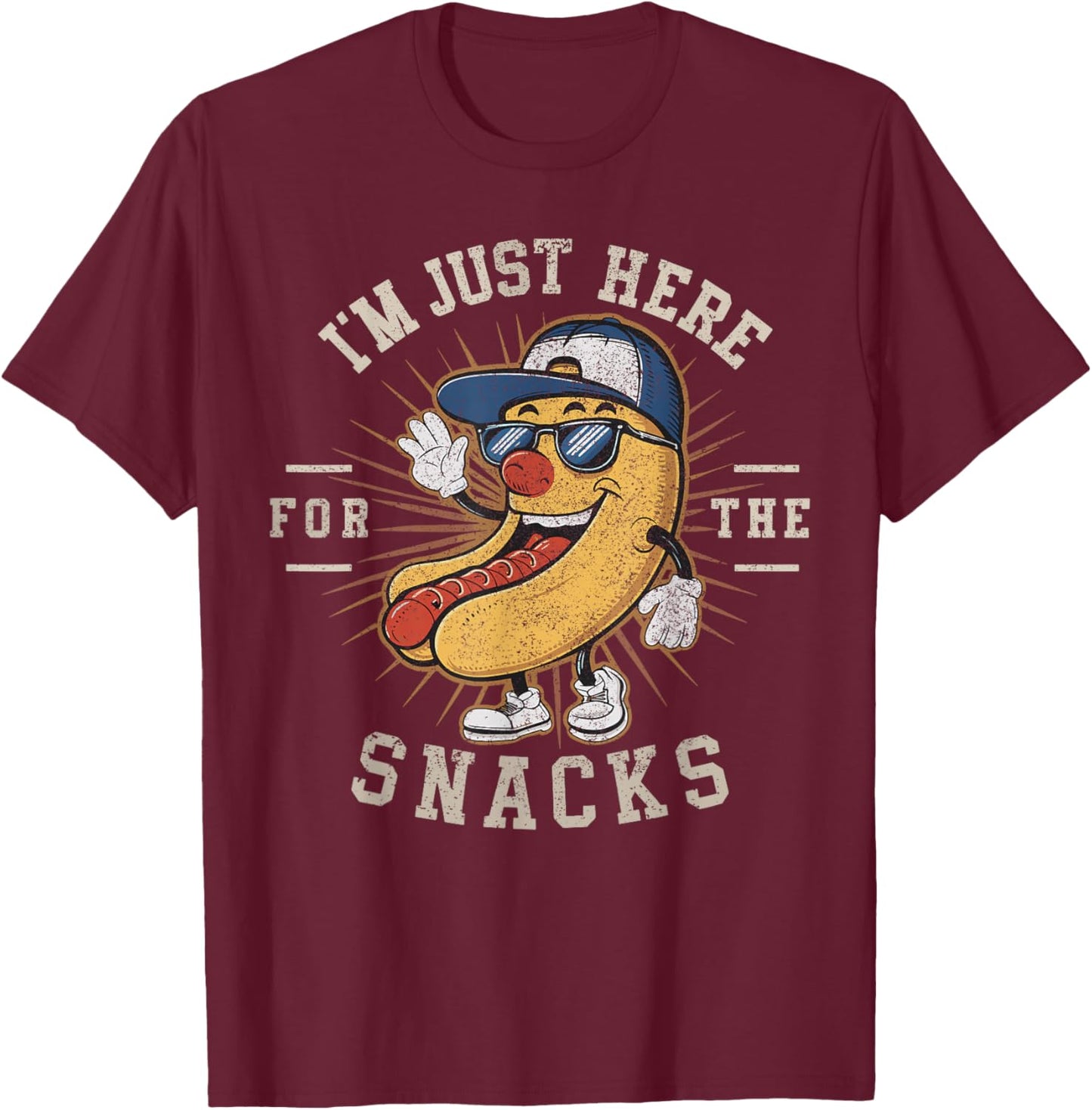 Funny I'm Just Here For The Snacks Football T-Shirt - T-Shirt | Maroon