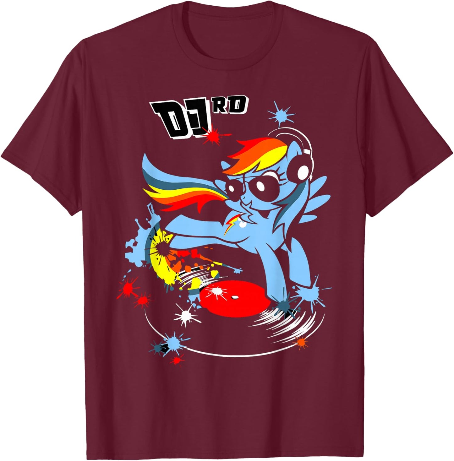 DJ RD Retro Rainbow Dash Fluttershy Rarity T-Shirt - T-Shirt | Maroon