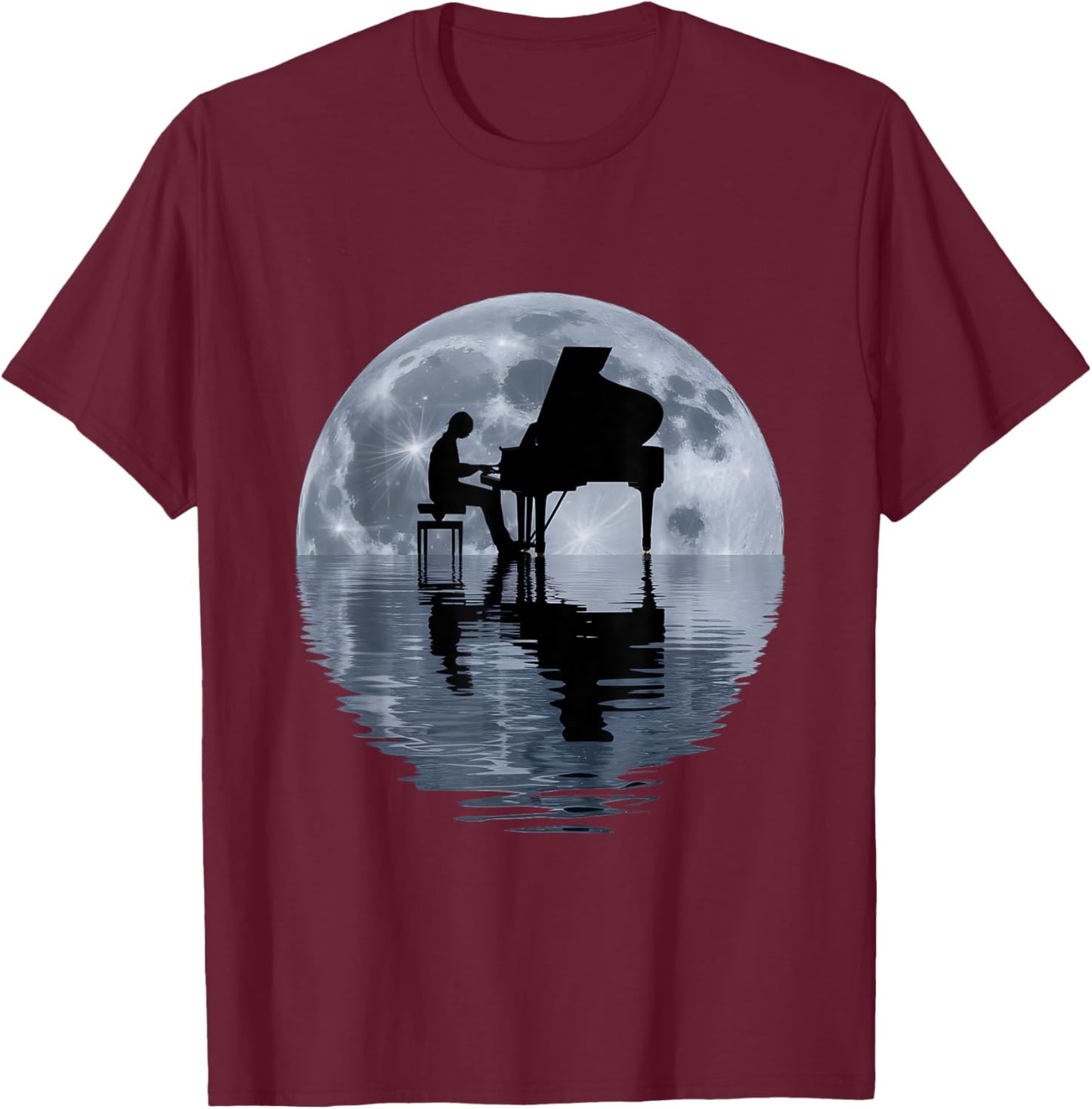 Moonlight Piano Player Pianist Moon T-Shirt - T-Shirt | Maroon