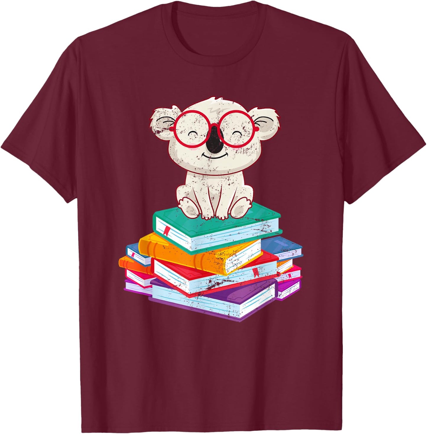 Koala Bear Librarian Reading Books Koala T-Shirt - T-Shirt | Maroon