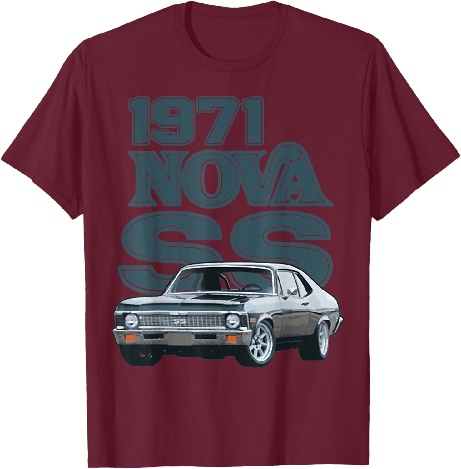1971 71 Chevys Nova 2 Classic Car Old School Muscle Car T-Shirt - T-Shirt | Maroon