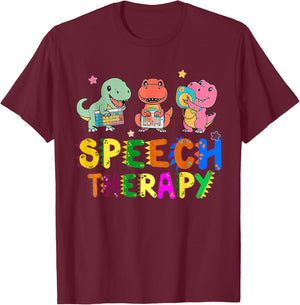 Speech Therapy Cute Dinosaur Gifts -Adult Black Small Short Sleeve Cartoon Cute Dinosaur-Theme T-Shirt - T-Shirt | Maroon
