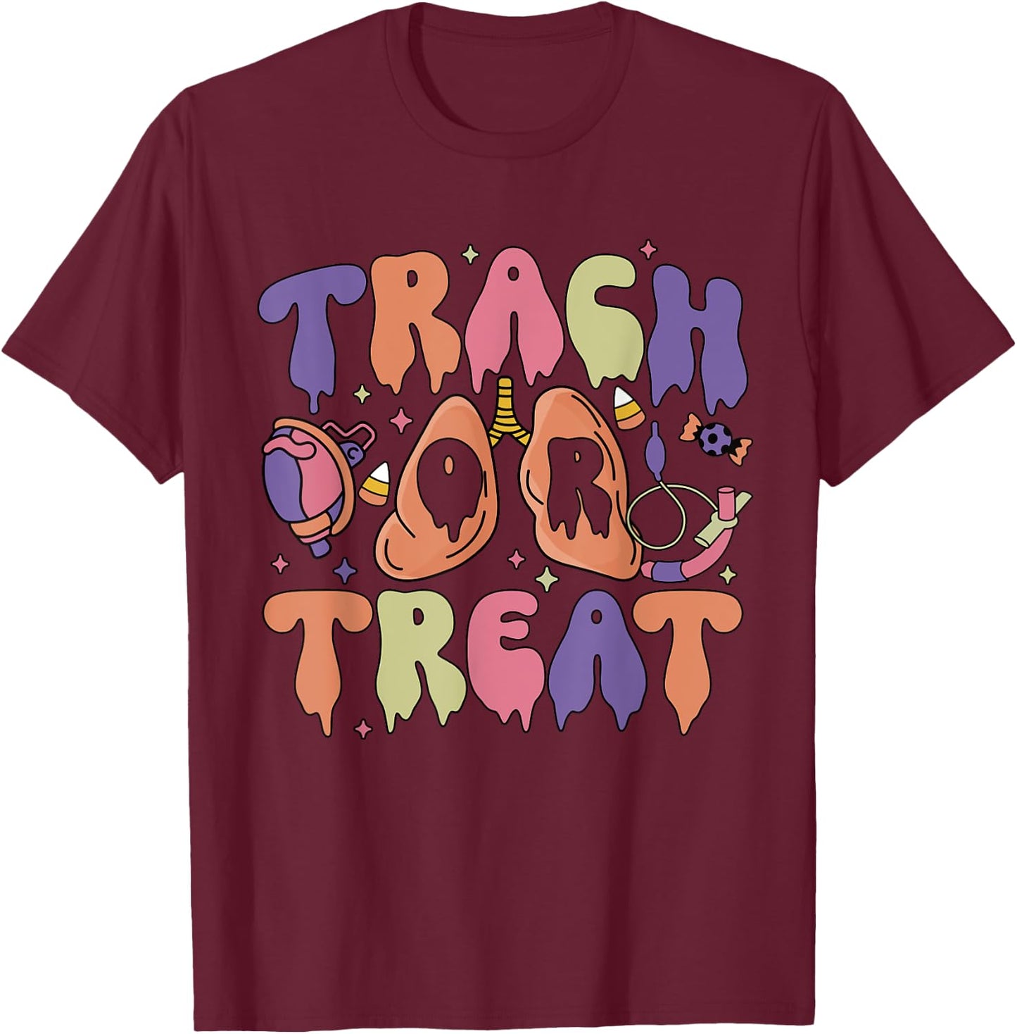 Retro Nurse Respiratory Therapist Halloween Trach or Treat T-Shirt - T-Shirt | Maroon