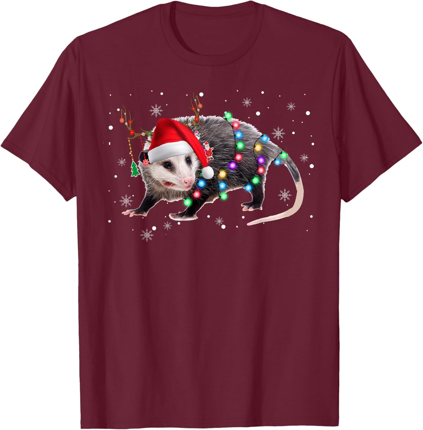 Possum Christmas Lights Santa Reindeer Possum Lover Gifts T-Shirt - T-Shirt | Maroon