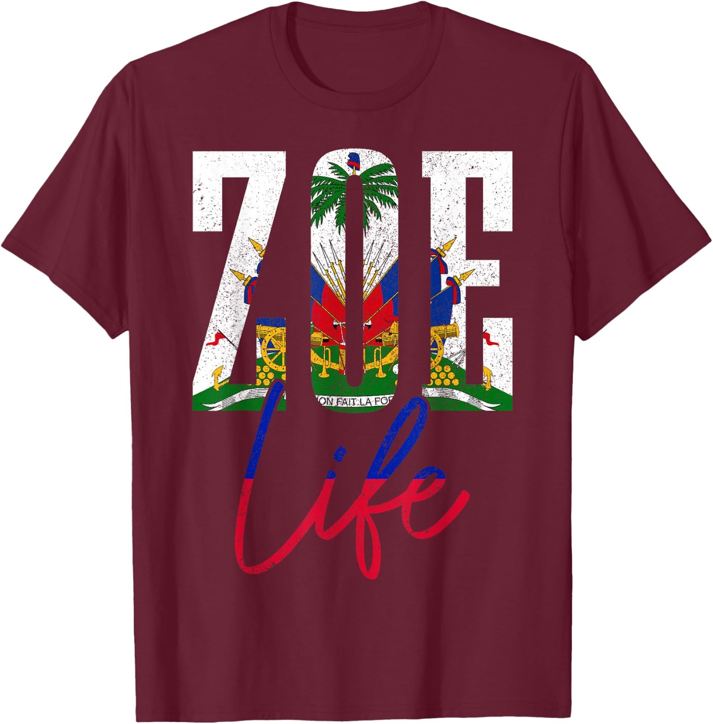 Haiti Zoe Haitian Flag Caribbean Souvenir T-Shirt - T-Shirt | Maroon