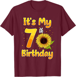 It's My 7th Birthday Sunflower Theme Party 7 Year Old T-Shirt - T-Shirt | Maroon