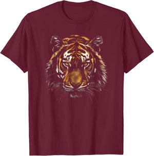 Simple Realistic Tiger Face on Black Men Women Kids T-Shirt - T-Shirt | Maroon