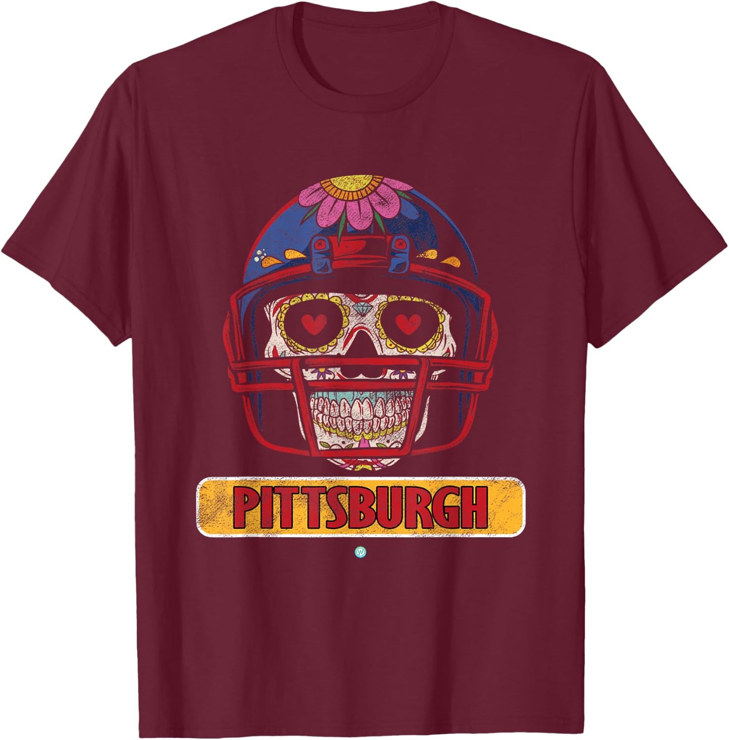 Pittsburgh Football Helmet Sugar Skull Gift T-Shirt - T-Shirt | Maroon