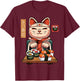 Kawaii Maneki Neko Sushi Cat - Cute Nigiri Sashimi Maki Chef T-Shirt - T-Shirt | Maroon