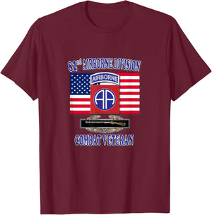 82nd Airborne Combat Veteran- Infantry (Front Design) T-Shirt - T-Shirt | Maroon
