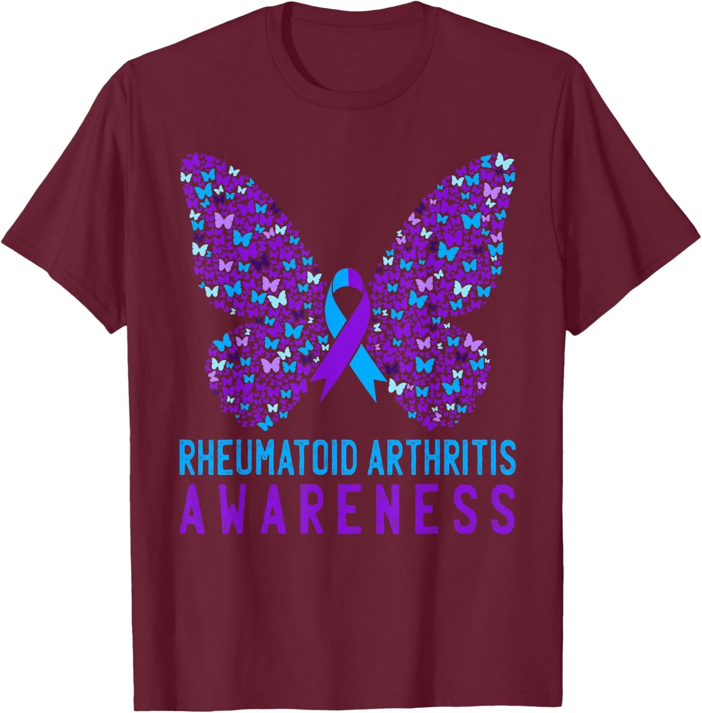 Butterfly Rheumatoid Arthritis Awareness RA Ribbon Support T-Shirt - T-Shirt | Maroon