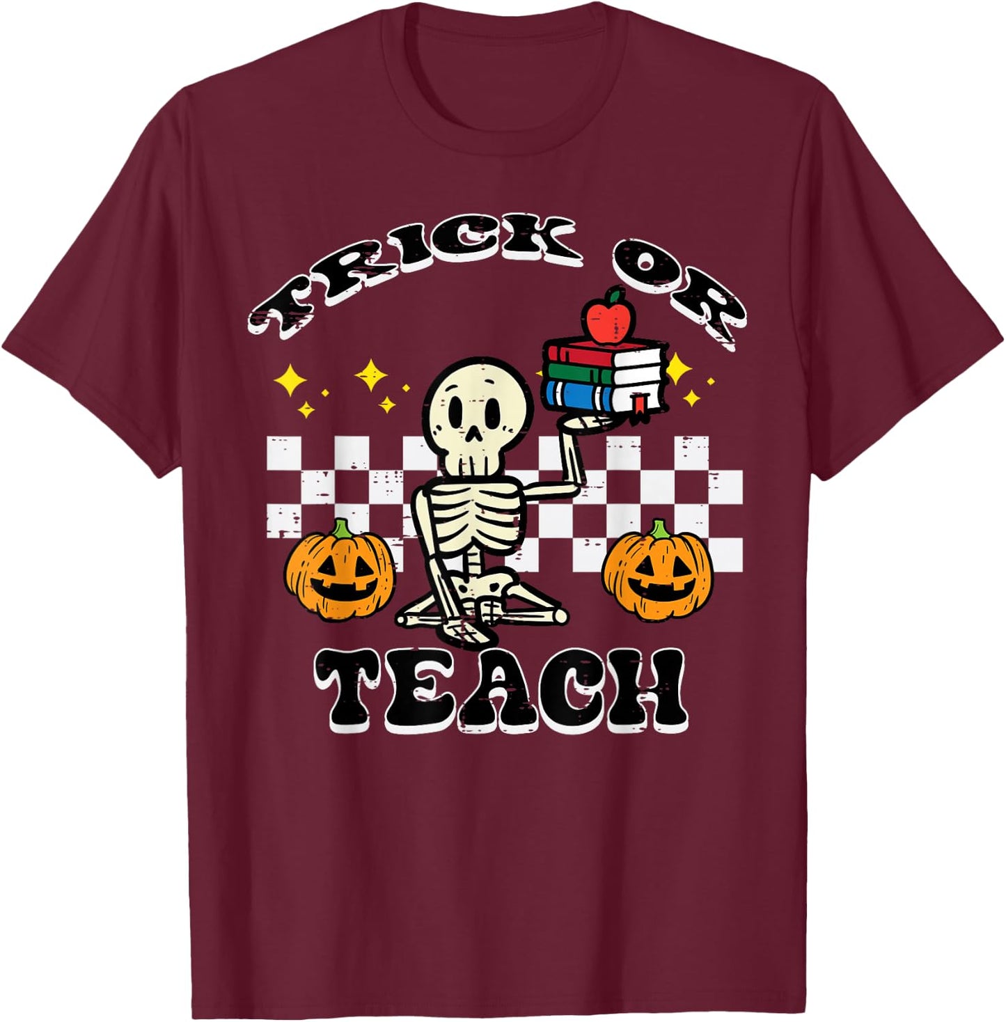 Halloween Teacher Trick Or Teach Retro Costume Men Women T-Shirt - T-Shirt | Maroon