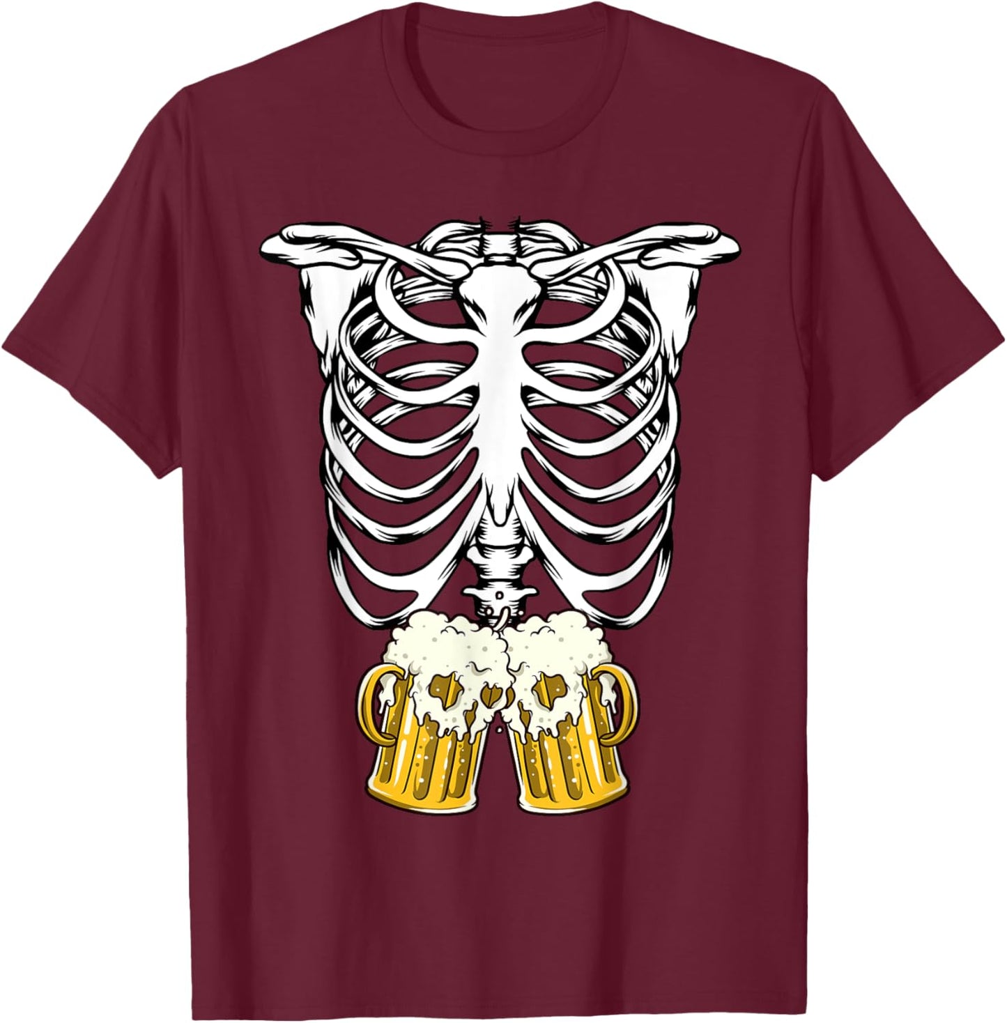 Skeleton Pregnancy Belly Of Beer X-ray Halloween Costume T-Shirt - T-Shirt | Maroon