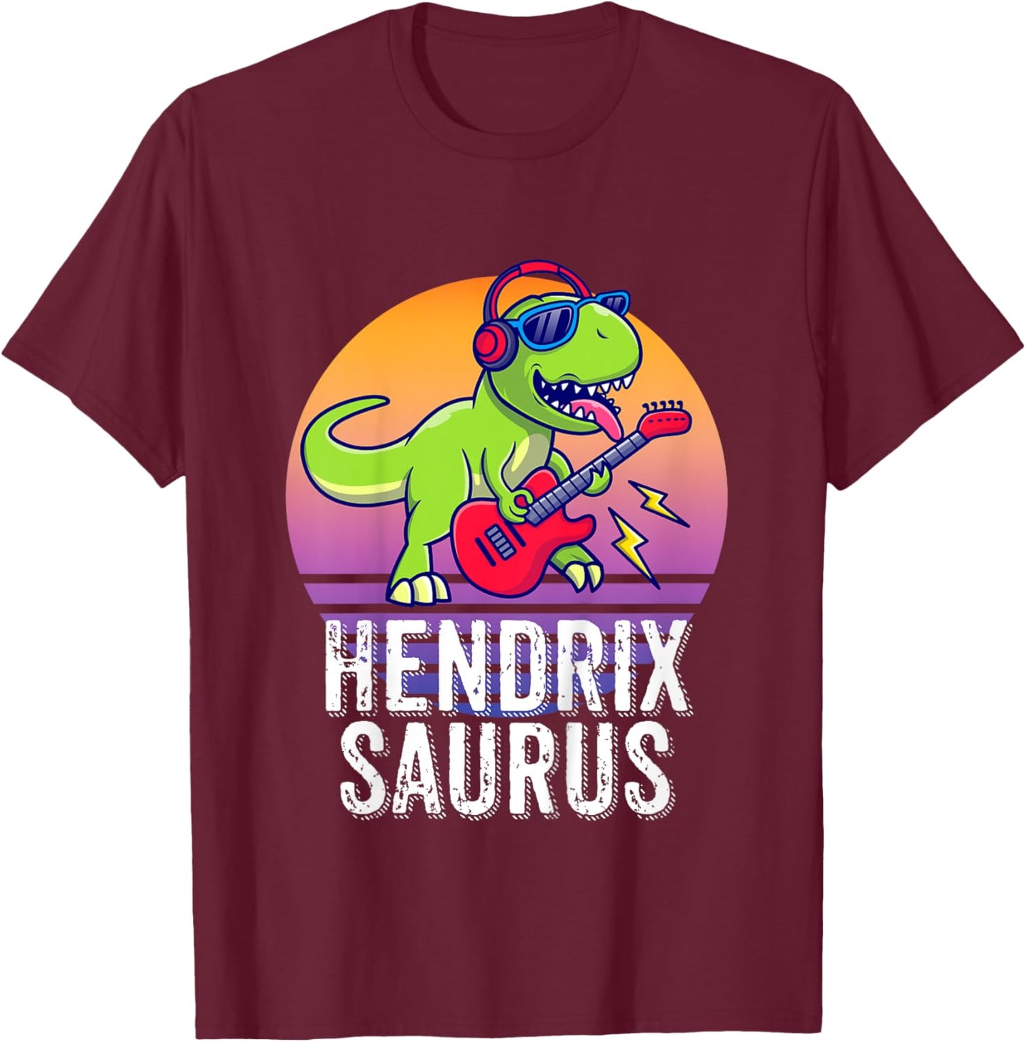 Hendrixsaurus - Gift Hendrix : Girls X-Small, Black, Cartoon, Birthday, Dinosaur-Themed Children's T-Shirt - T-Shirt | Maroon