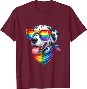 Colorful Dalmatian Dog Vibes Happy Spotted Pride Pup Rainbow Men Women Girls Kids T-Shirt - T-Shirt | Maroon