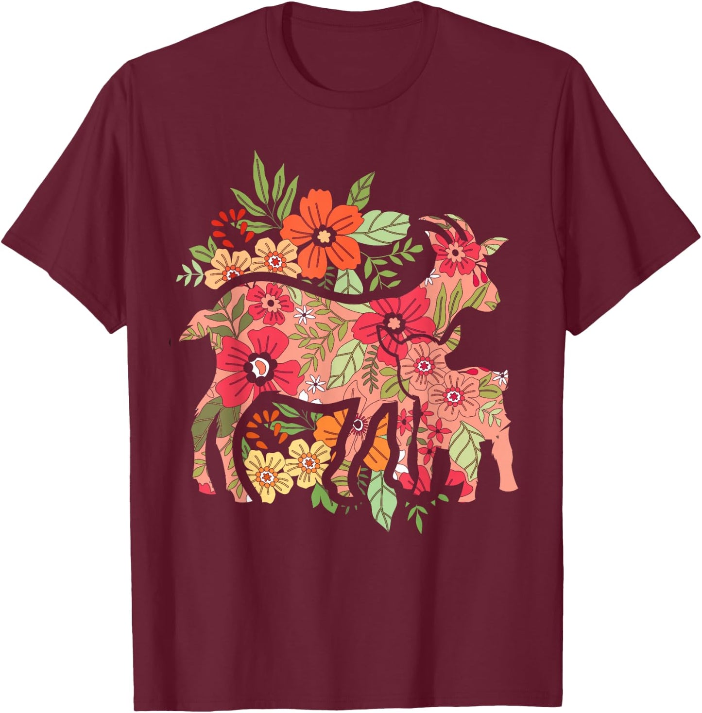 Agriculture Farm Animal Flowers Vintage Goat T-Shirt - T-Shirt | Maroon