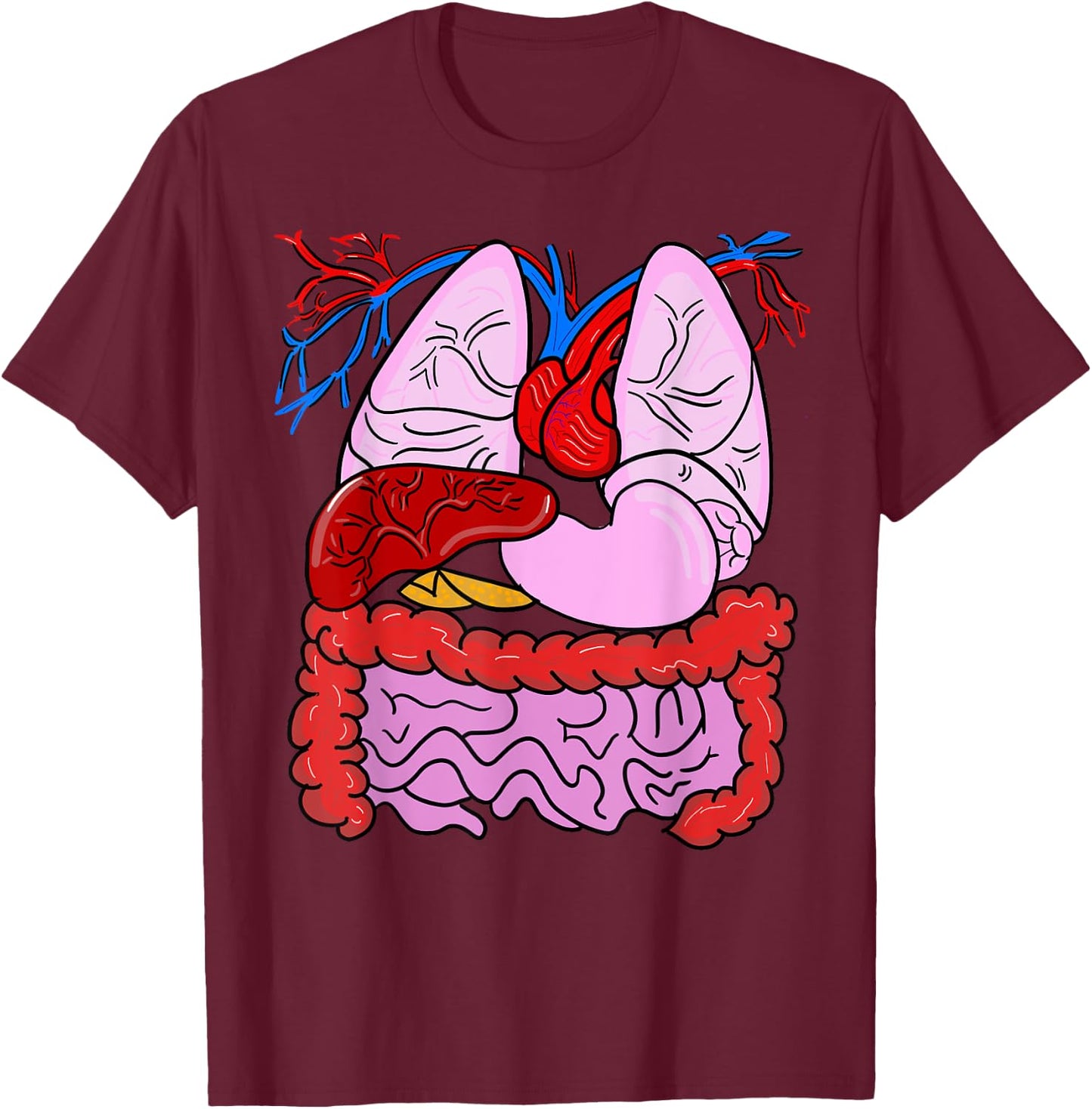 Human Body Anatomy: Illustrated Internal Organs T-Shirt - T-Shirt | Maroon
